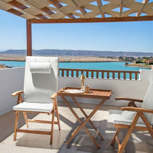 Wyld and Coco Set 2 Foldable Acacia Garden Chairs Off-White UV Resistant in Brown - image 1
