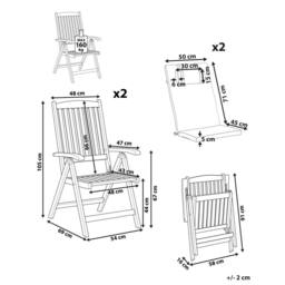 Wyld and Coco Set 2 Foldable Acacia Garden Chairs Off-White UV Resistant in Brown - thumbnail 4