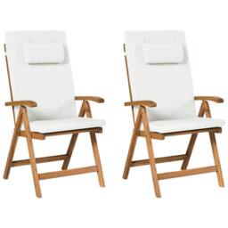 Wyld and Coco Set 2 Foldable Acacia Garden Chairs Off-White UV Resistant in Brown - thumbnail 2