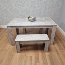KOSY KOALA Stone Grey Effect Wooden Dining Table with 2 Grey Wood Benches Dining Room Furniture Set in Brown - thumbnail 5