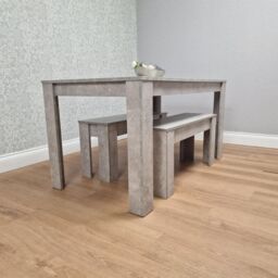 KOSY KOALA Stone Grey Effect Wooden Dining Table with 2 Grey Wood Benches Dining Room Furniture Set in Brown - thumbnail 8