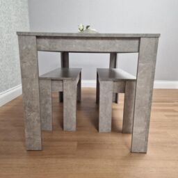 KOSY KOALA Stone Grey Effect Wooden Dining Table with 2 Grey Wood Benches Dining Room Furniture Set in Brown - thumbnail 9