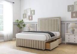 "Sloomy Boston Chrome Coniston Divan Base No Drawers-26"" Headboard- Footboard in Cream - Size: King" - thumbnail 4