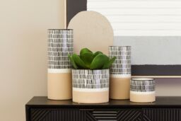 Orsina Large Striped Vase, Ceramic Vase For Indoor Plants, Elevate Home with large Floral Vase for Living Room in Natural - thumbnail 4