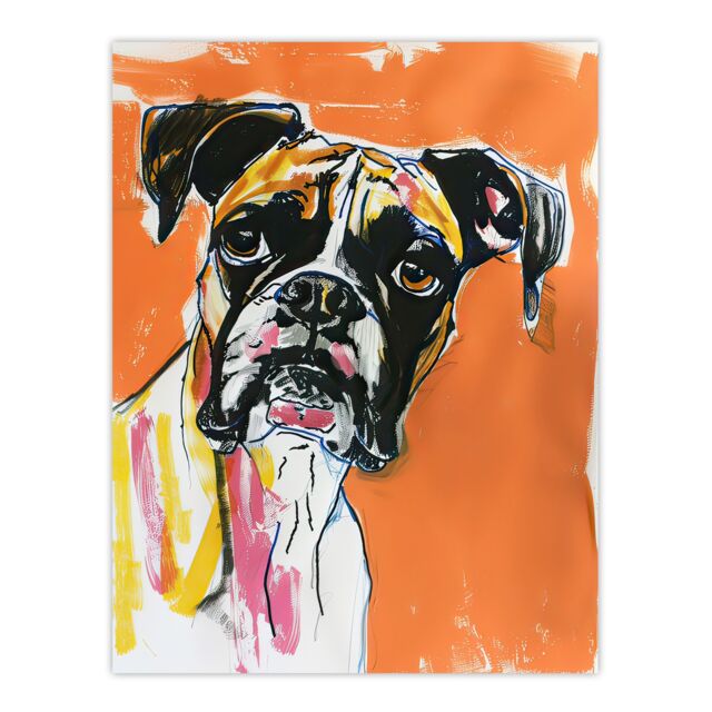 "Artery8 Boxer Dog Lover Modern Pet Portrait Orange Wall Art Print - Size: W12"" x H16""" - image 1