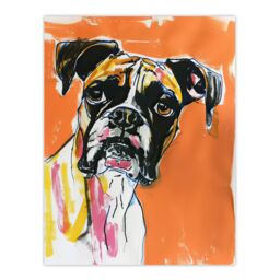 "Artery8 Boxer Dog Lover Modern Pet Portrait Orange Wall Art Print - Size: W12"" x H16""" - thumbnail 1