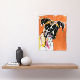 "Artery8 Boxer Dog Lover Modern Pet Portrait Orange Wall Art Print - Size: W12"" x H16""" - thumbnail 4