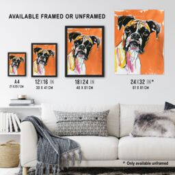 "Artery8 Boxer Dog Lover Modern Pet Portrait Orange Wall Art Print - Size: W12"" x H16""" - thumbnail 3