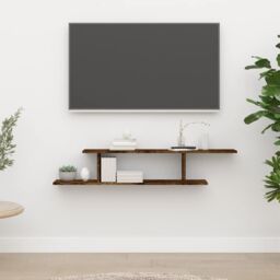 Berkfield Home Wall-Mounted TV Shelf Smoked Oak 125x18x23 cm Engineered Wood in Brown - Size: 125 x 18 x 23 cm - thumbnail 1