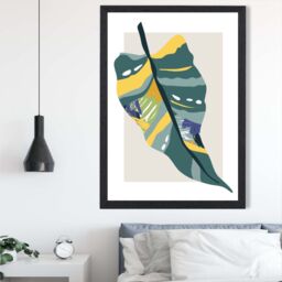ARTZE Tropical Palm Teal & Green Mid Century Modern Framed Print SIZE: A4 with Black Frame - Size: A2 - thumbnail 2
