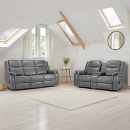 Furnishings For Less UK Orlando Grey Leather 3 Piece Electric Reclining Sofas 3 + 2 + 1 - thumbnail 2