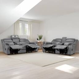 Furnishings For Less UK Orlando Grey Leather 3 Piece Electric Reclining Sofas 3 + 2 + 1 - thumbnail 3