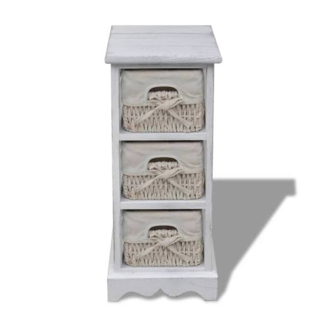 Berkfield Home Wooden Storage Rack 3 Weaving Baskets White - image 1