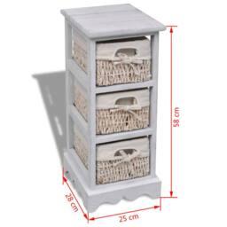 Berkfield Home Wooden Storage Rack 3 Weaving Baskets White - thumbnail 7