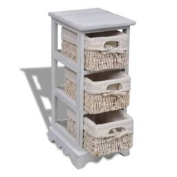 Berkfield Home Wooden Storage Rack 3 Weaving Baskets White - thumbnail 5