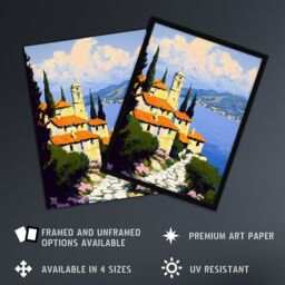 "Artery8 Christian Church Coastal Cliff Italy Landscape Wall Art Print in Blue - Size: W18"" x H24""" - thumbnail 2
