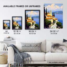 "Artery8 Christian Church Coastal Cliff Italy Landscape Wall Art Print in Blue - Size: W18"" x H24""" - thumbnail 3