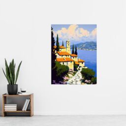 "Artery8 Christian Church Coastal Cliff Italy Landscape Wall Art Print in Blue - Size: W18"" x H24""" - thumbnail 4