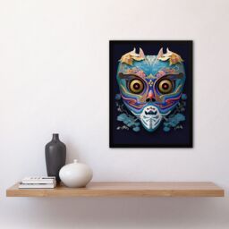 Artery8 Wall Art Print Noh Theatre Mask Painting Colourful Intricate Details Floral Designs Supernatural Japan Creature Portrayal Forest Deity Role - thumbnail 4