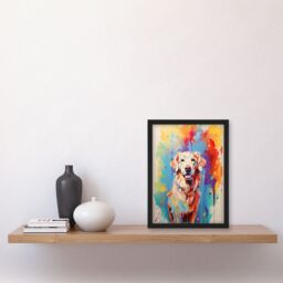 Artery8 Wall Art Print Cream Golden Retriever Dog Lover Gift Pet Portrait Colourful Artwork Painting Art Framed - Size: A4 - thumbnail 4
