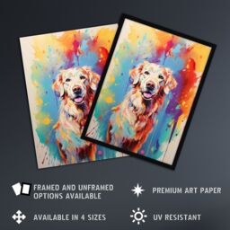 Artery8 Wall Art Print Cream Golden Retriever Dog Lover Gift Pet Portrait Colourful Artwork Painting Art Framed - Size: A4 - thumbnail 2