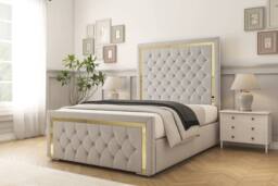 "Sloomy Sofia Gold Plush Bed Frame With 50"" Upholstered Headboard in Silver - Size: Double" - thumbnail 2