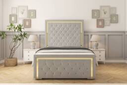 "Sloomy Sofia Gold Plush Bed Frame With 50"" Upholstered Headboard in Silver - Size: Double"