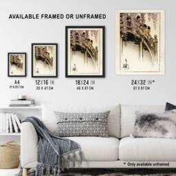 Artery8 Helen Hyde Children on The Moon Bridge at Kameido Framed Art Print - Size: A4 - thumbnail 3