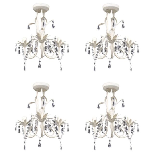 Berkfield Home Crystal Pendant Ceiling Lamp Chandeliers 4 pcs Elegant White - image 1