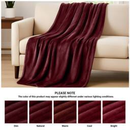 Pamposh Extra Large Flannel Fleece Blankets Reversible Cozy Bed & Sofa Throw in Burgundy - Size: Medium - thumbnail 9