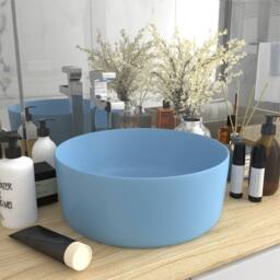 Berkfield Home Luxury Wash Basin Round Matt Light Blue 40x15 cm Ceramic - thumbnail 2