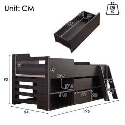 Matteo Cabin Bed Mid Sleeper Bed Frame Storage with Drawers Shelf Storage in Taupe - Size: Single - thumbnail 2