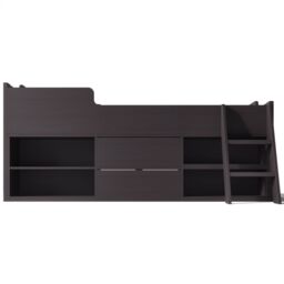 Matteo Cabin Bed Mid Sleeper Bed Frame Storage with Drawers Shelf Storage in Taupe - Size: Single - thumbnail 4