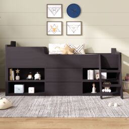 Matteo Cabin Bed Mid Sleeper Bed Frame Storage with Drawers Shelf Storage in Taupe - Size: Single - thumbnail 3