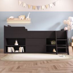 Matteo Cabin Bed Mid Sleeper Bed Frame Storage with Drawers Shelf Storage in Taupe - Size: Single - thumbnail 9