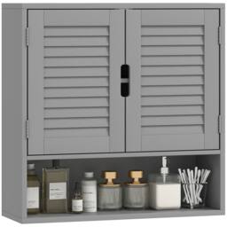 HOMCOM Bathroom Cabinet, Wall Mounted Cabinet with Adjustable Shelves in Grey - Size: W600mm x H600mm - thumbnail 2