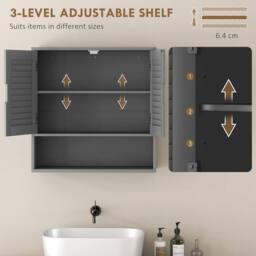 HOMCOM Bathroom Cabinet, Wall Mounted Cabinet with Adjustable Shelves in Grey - Size: W600mm x H600mm - thumbnail 6