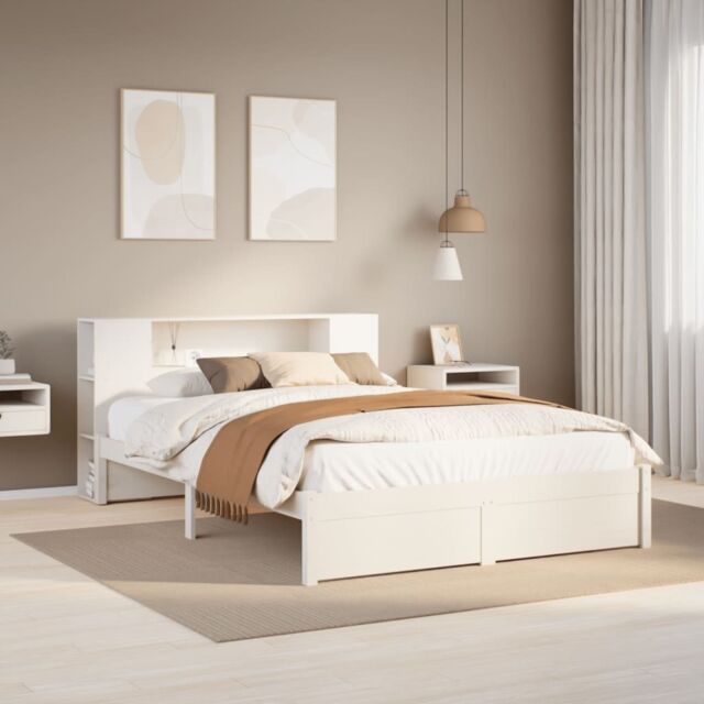 Berkfield Home Bookcase Bed without Mattress White 140x190cm Solid Wood Pine - Size: 140x190 cm - image 1