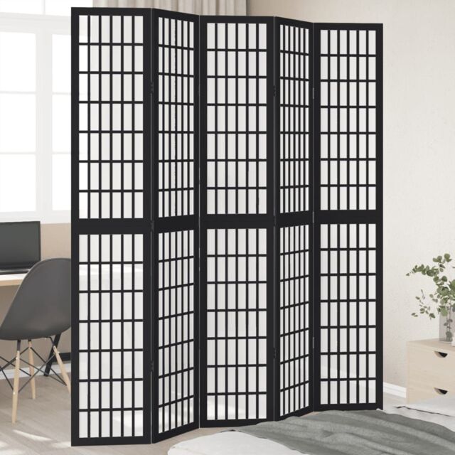 Berkfield Home Room Divider 5 Panels Black Solid Wood Paulownia - image 1