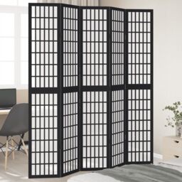 Berkfield Home Room Divider 5 Panels Black Solid Wood Paulownia