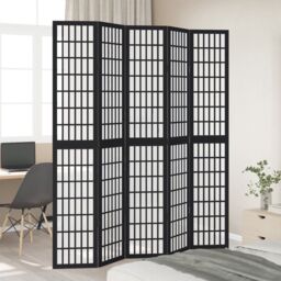 Berkfield Home Room Divider 5 Panels Black Solid Wood Paulownia - thumbnail 3