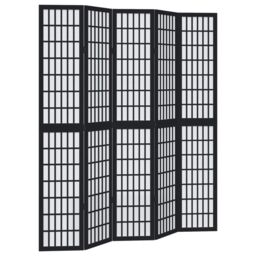 Berkfield Home Room Divider 5 Panels Black Solid Wood Paulownia - thumbnail 2