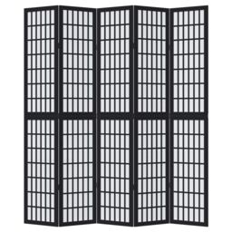 Berkfield Home Room Divider 5 Panels Black Solid Wood Paulownia - thumbnail 4