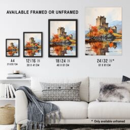 Artery8 Eilean Donan Castle Scotland Watercolour Painting Misty Morning Autumn Sunlight Large Wall Unframed Art Poster Print Thick Paper 18X24 Inch - thumbnail 3
