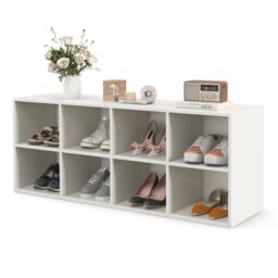Gymax Shoe Bench 8-Grid Shoe Rack For Entryway Hallway Living Room Bedroom in White - thumbnail 1