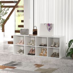 Gymax Shoe Bench 8-Grid Shoe Rack For Entryway Hallway Living Room Bedroom in White - thumbnail 3