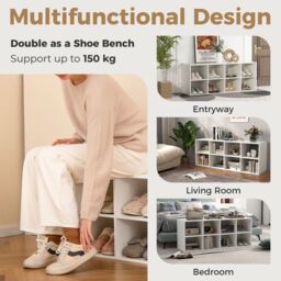 Gymax Shoe Bench 8-Grid Shoe Rack For Entryway Hallway Living Room Bedroom in White - thumbnail 5