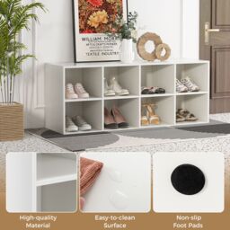 Gymax Shoe Bench 8-Grid Shoe Rack For Entryway Hallway Living Room Bedroom in White - thumbnail 6