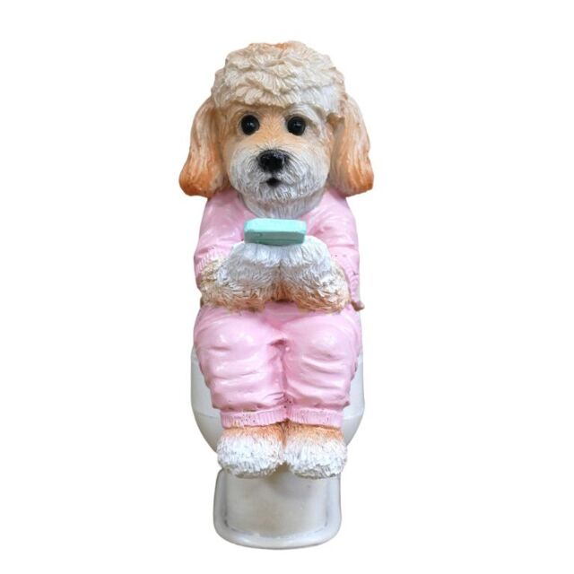 Gifts Direct 2 U Cockapoo Dog On The Toilet Ornament in Baby Pink - image 1