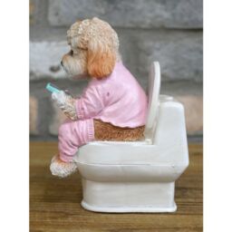 Gifts Direct 2 U Cockapoo Dog On The Toilet Ornament in Baby Pink - thumbnail 4